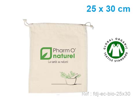 Pochon publicitaire coton bio format M - 25 x 30 cm