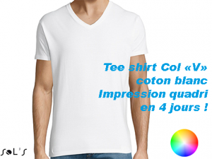 Tee shirt blanc publicitaire col V