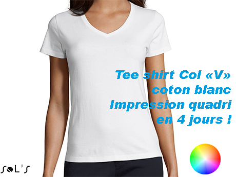 Tee shirt blanc publicitaire col V